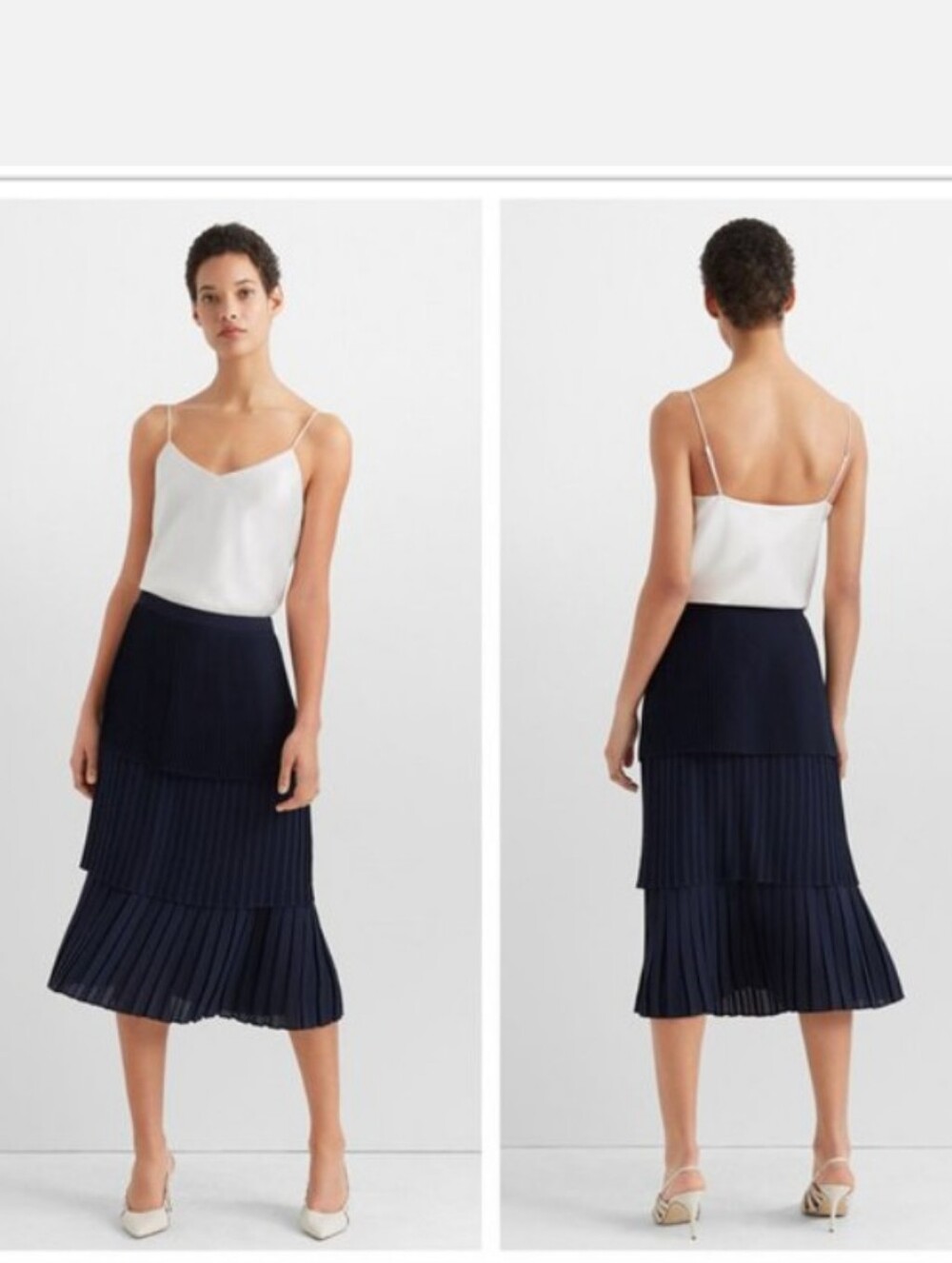 Club MonacoTiered Pleated Midi Skirt Navy